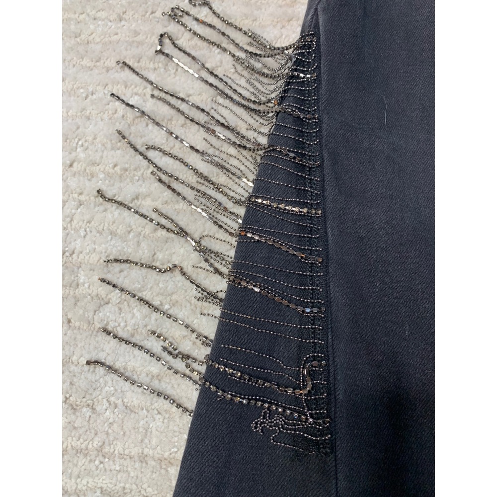 Risen Jeans Black Distressed Flare Rhinestone Chain Fringe Jeans Size 0/24 - Picture 3 of 16
